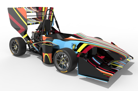 KeyShot Rendering zeigt einen bunten Rennwagen des Infininity Racing Teams der Hochschule Kempten