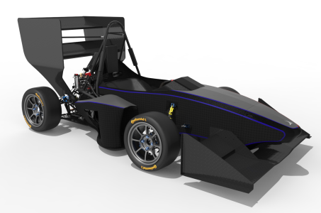 KeyShot Rendering zeigt schwarzen Rennwagen des Infinity Racing Teams der Hochschule Kempten
