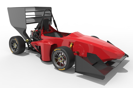 KeyShot Rendering zeigt roten Rennwagen des Infinity Racing Teams der Hochschule Kempten